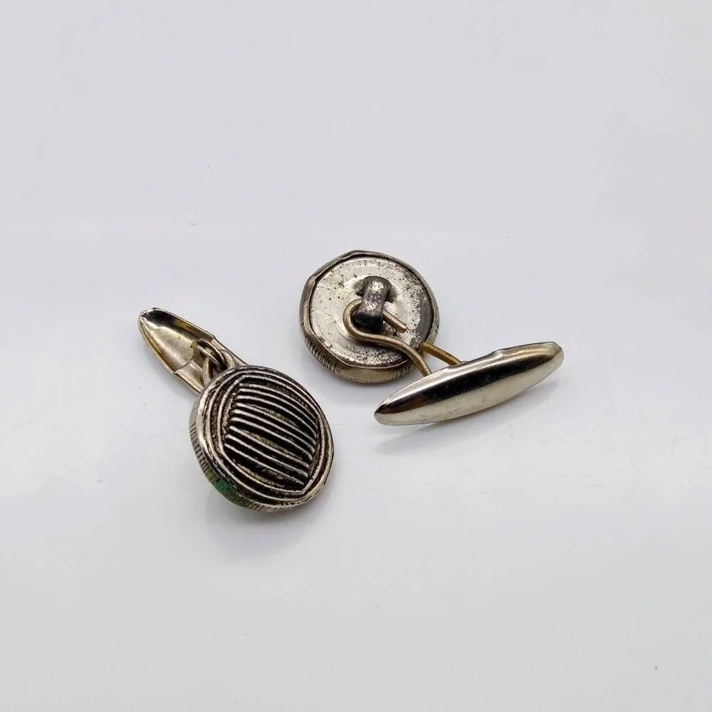 Vintage Striped Button Cuff Links, Dapper Silver Tone Brutalist, Gift for Him